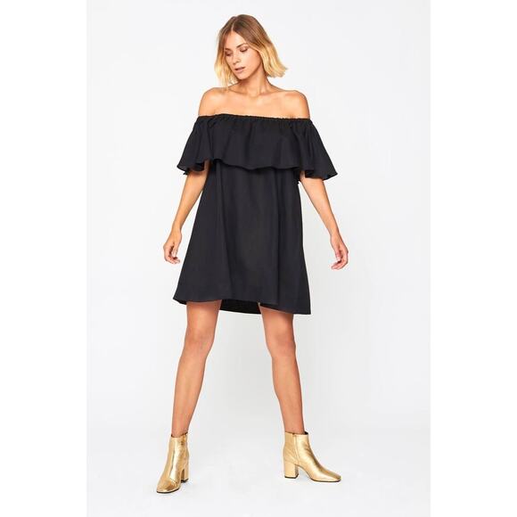 Anine Bing Flowy Off The Shoulder Black Cotton Linen Blend Mini Dress Sz XS - Picture 7 of 7